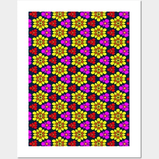 Yellow and Pink Flower Pattern Posters and Art